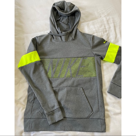 Gray Nike Hoodie with Neon Yellow Band